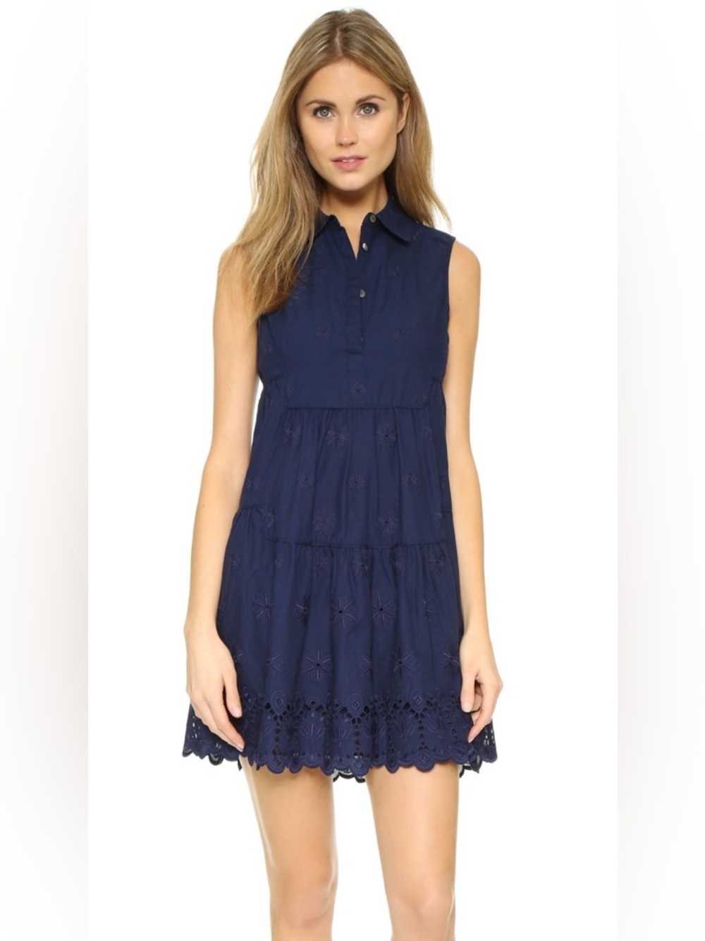 Diane Von Furstenberg Kit Navy Blue Cotton Eyelet Sleeveless Mini Dress Size 2